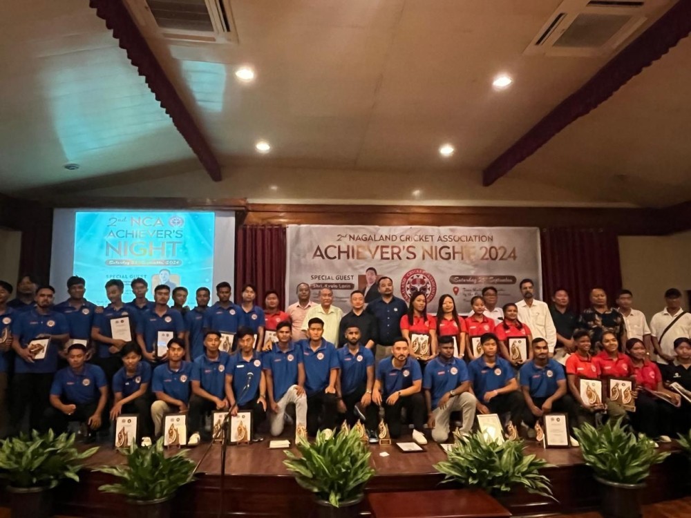 Awardees, guests and officials during the 2nd achievers night of the Nagaland Cricket Association at Zone Niathu by the Park, Chümoukedima on September 21. (Morung Photo)